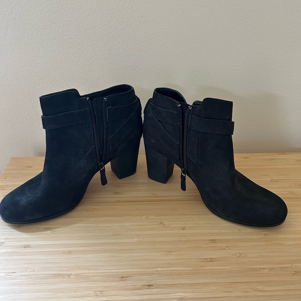 Cole Haan Black Zip Suede Buckle Ankle Booties